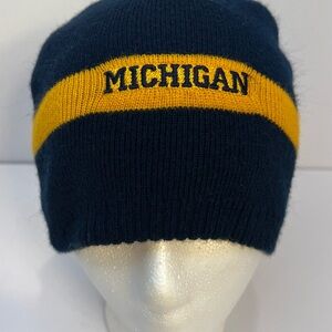 Michigan Beanie Hat Twin Enterprises Blue Gold Trim Embroidered Front And Back